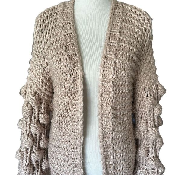 Wishlist Dusty Rose Thick Knitted Knotted Big Sleeved Open Front Midi Cardigan - Picture 6 of 10
